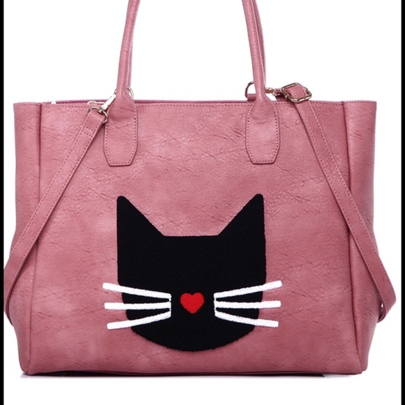 Pink Haley Handbags - Fabulous Pink Tote with Fuzzy Black Kitty